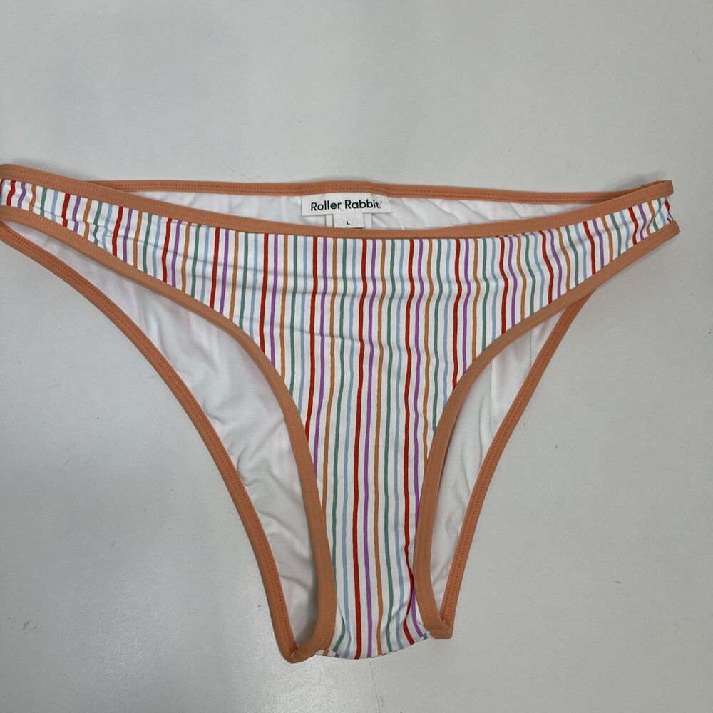 Roberta Roller Rabbit Party Stripe Bikini Bottom Only Size L New